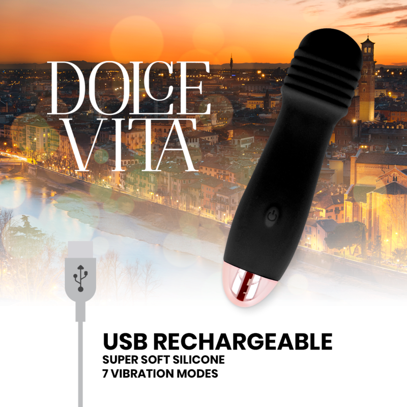 DOLCE VITA - VIBRATORE RICARICABILE TRE NERO A 7 VELOCITÀ – Per il clitoride – foto 4