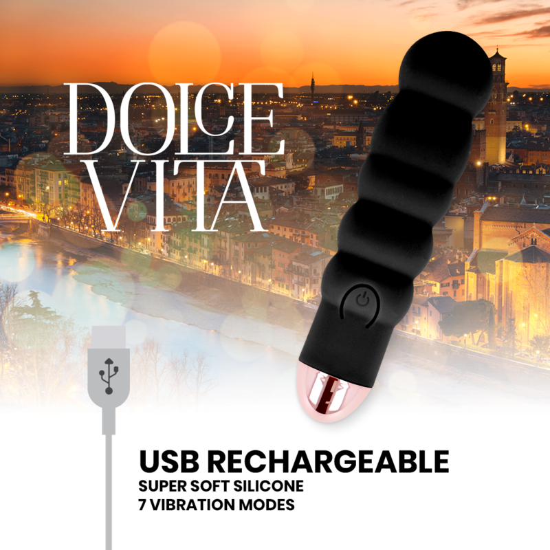 DOLCE VITA - VIBRATORE RICARICABILE SEI NERO 7 VELOCITÀ – Mini vibratori – foto 4
