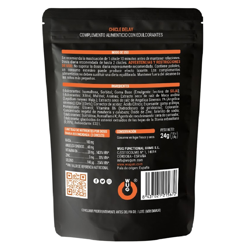 WUG DELAY – Gomma da masticare funzionale con zinco, selenio e vitamina B6 per un maggiore controllo e resistenza durante i momenti intimi – Ritardanti – foto 2