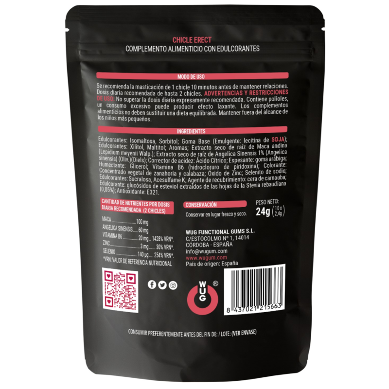 WUG ERECT – Gomma da masticare funzionale con Maca, Zinco e Vitamine per aumentare l'energia e le prestazioni maschili – Aumento dell'erezione – foto 2