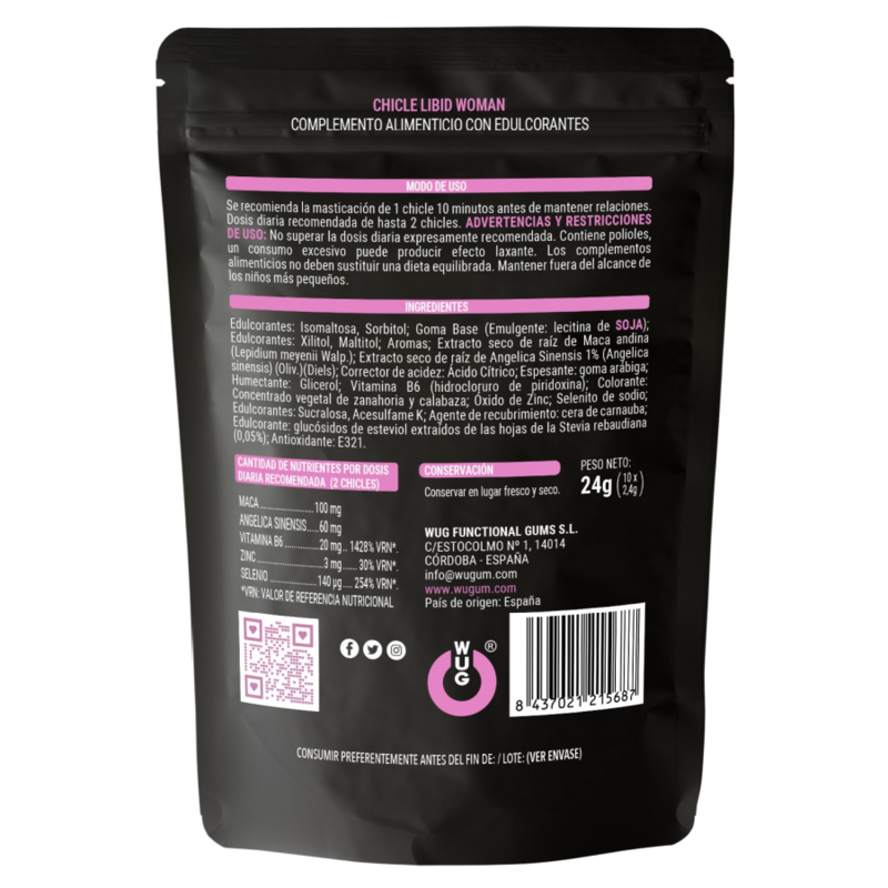 WUG LIBID WOMAN – Gomma da masticare funzionale con Maca, Ginseng Femminile e Zinco per aumentare la vitalità femminile – Gengive stimolanti – foto 2