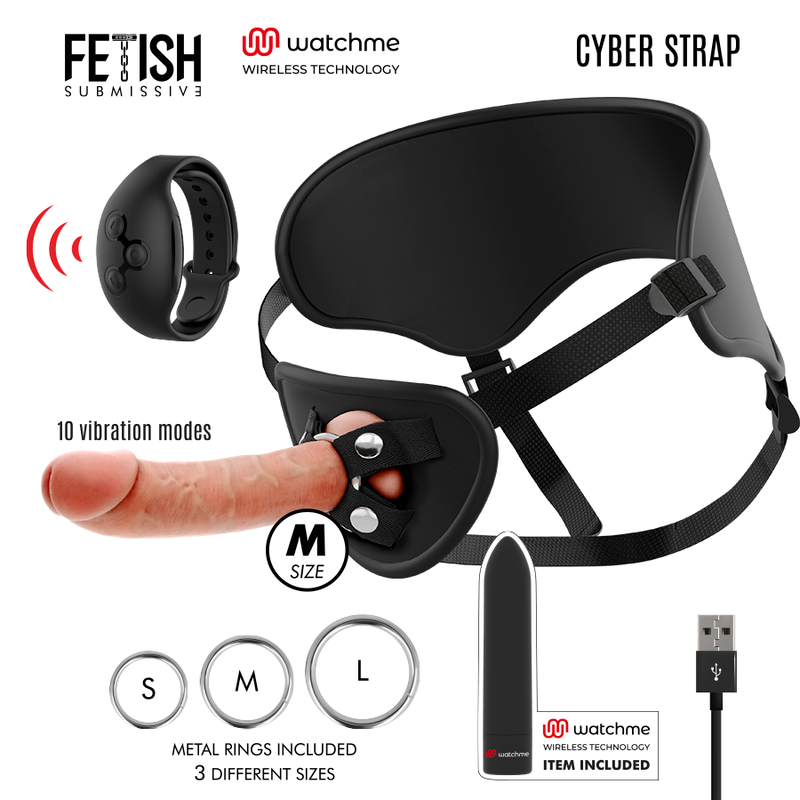 FETISH SUBMISSIVE CYBER STRAP - IMBRAGATURA CON DILDO E TELECOMANDO BULLET TECNOLOGIA WATCHME M – Telecomando