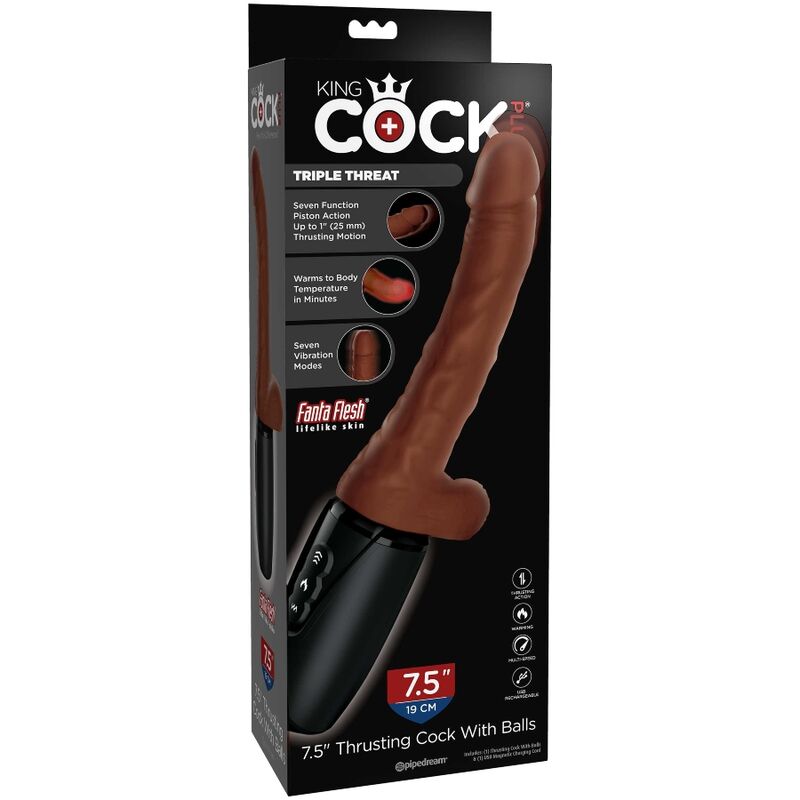 KING COCK - PLUS TRIPLA MINACCIA TONO DELLA PELLE MARRONE – Peni realistici – foto 9