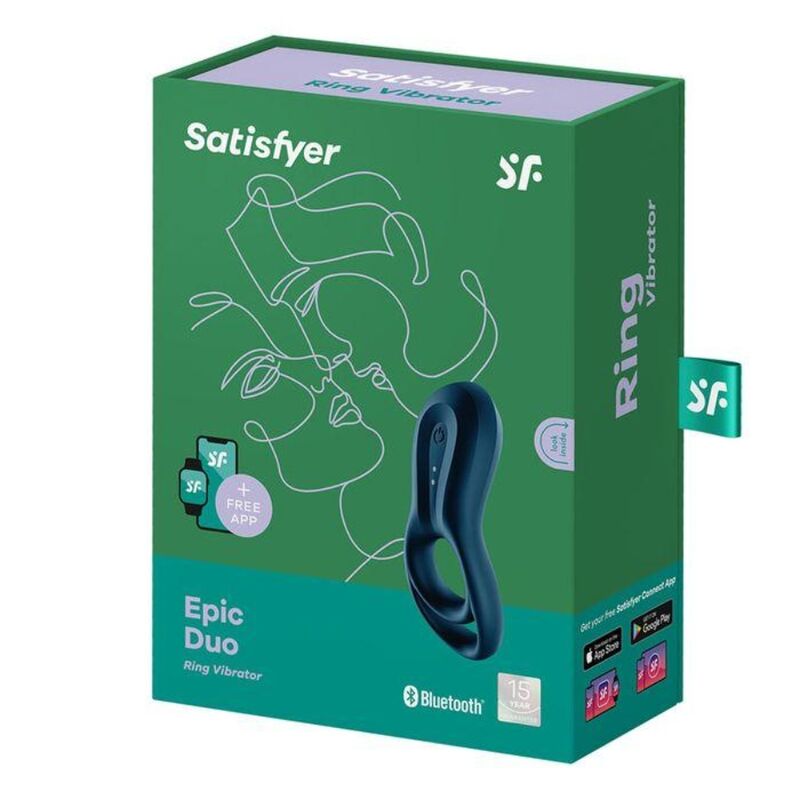 SATISFYER - APP VIBRATORE AD ANELLO EPIC DUO BLU – Cockring con vibrazione – foto 3