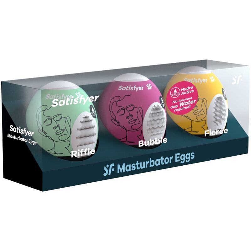 SATISFYER - 3 UOVA MASTURBATORI RIFFLE, BUBBLE E FIERCE – kit Sex Toys – foto 2