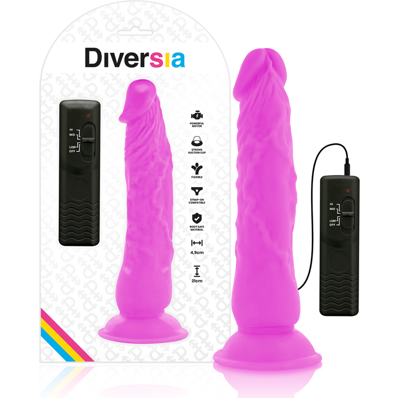 DIVERSIA - DILDO VIBRANTE FLESSIBILE VIOLA 21 CM -O- 4.9 CM – Dildo strapon – foto 2