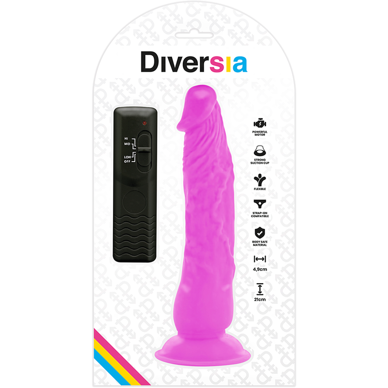 DIVERSIA - DILDO VIBRANTE FLESSIBILE VIOLA 21 CM -O- 4.9 CM – Dildo strapon – foto 7