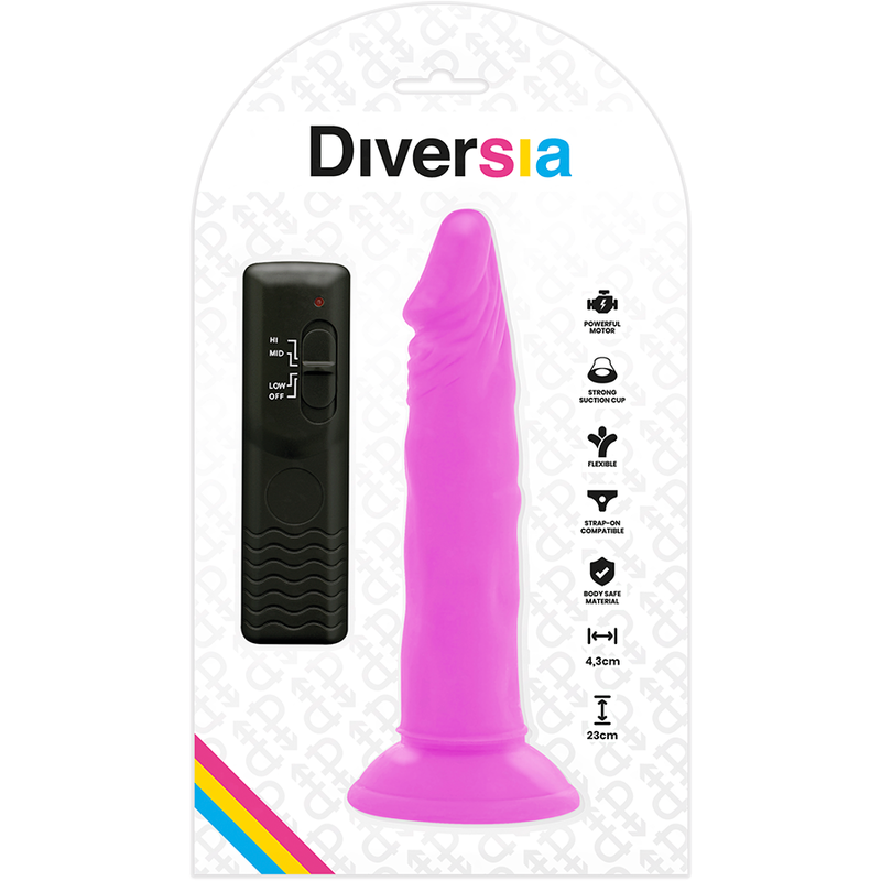 DIVERSIA - DILDO VIBRANTE FLESSIBILE VIOLA 23 CM -O- 4.3 CM – Dildo strapon – foto 7