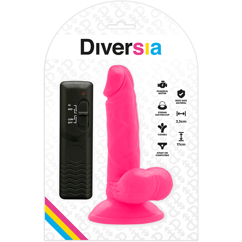 DIVERSIA - DILDO VIBRANTE FLESSIBILE ROSA 17 CM -O- 3.3 CM – Dildo strapon – foto 7