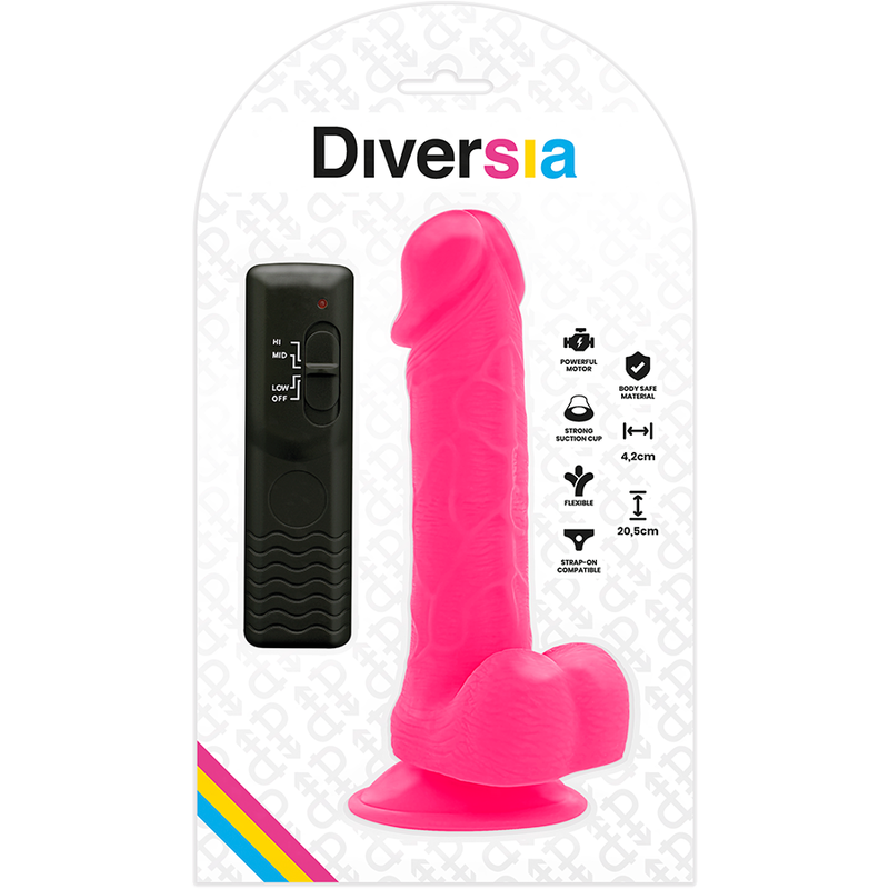 DIVERSIA - DILDO VIBRANTE FLESSIBILE ROSA 20.5 CM -O- 4.2 CM – Dildo strapon – foto 7