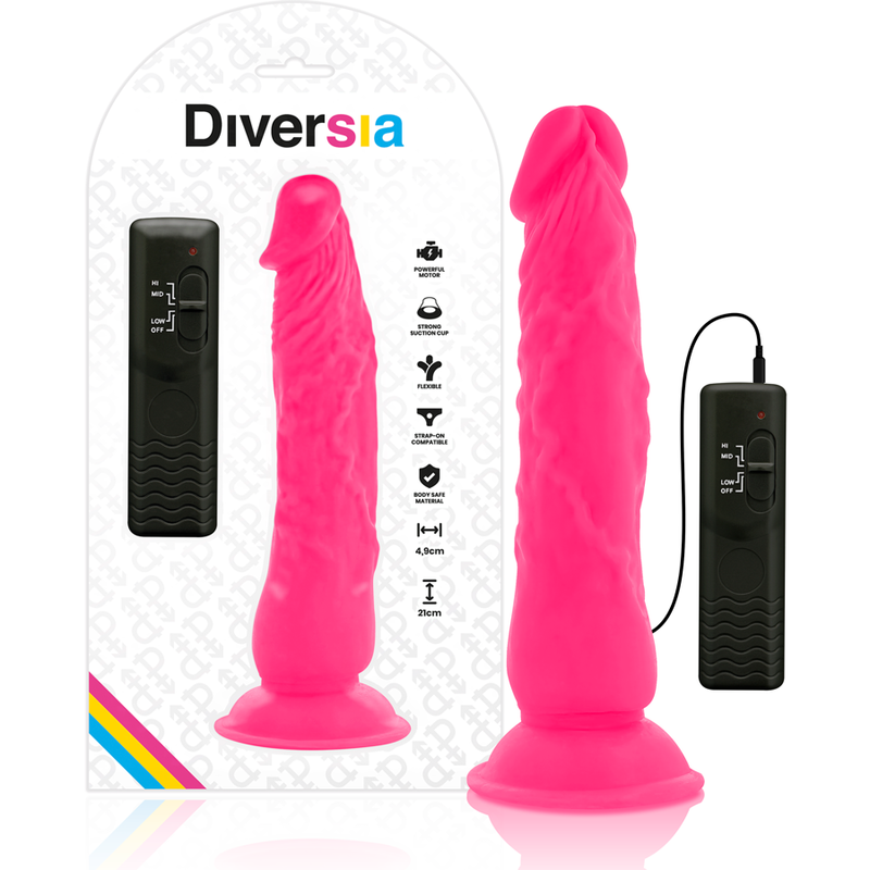 DIVERSIA - DILDO VIBRANTE FLESSIBILE ROSA 21 CM -O- 4.9 CM – Dildo strapon – foto 2