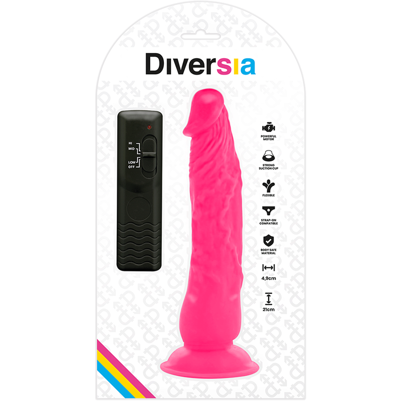 DIVERSIA - DILDO VIBRANTE FLESSIBILE ROSA 21 CM -O- 4.9 CM – Dildo strapon – foto 7