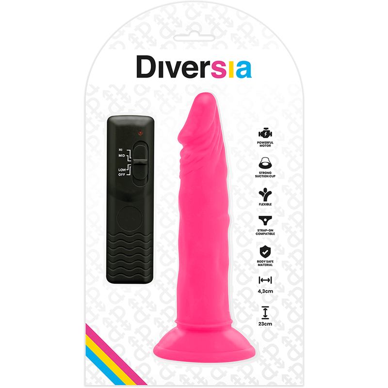 DIVERSIA - DILDO FLESSIBILE CON VIBRAZIONE ROSA 23 CM -O- 4.3 CM – Dildo strapon – foto 7
