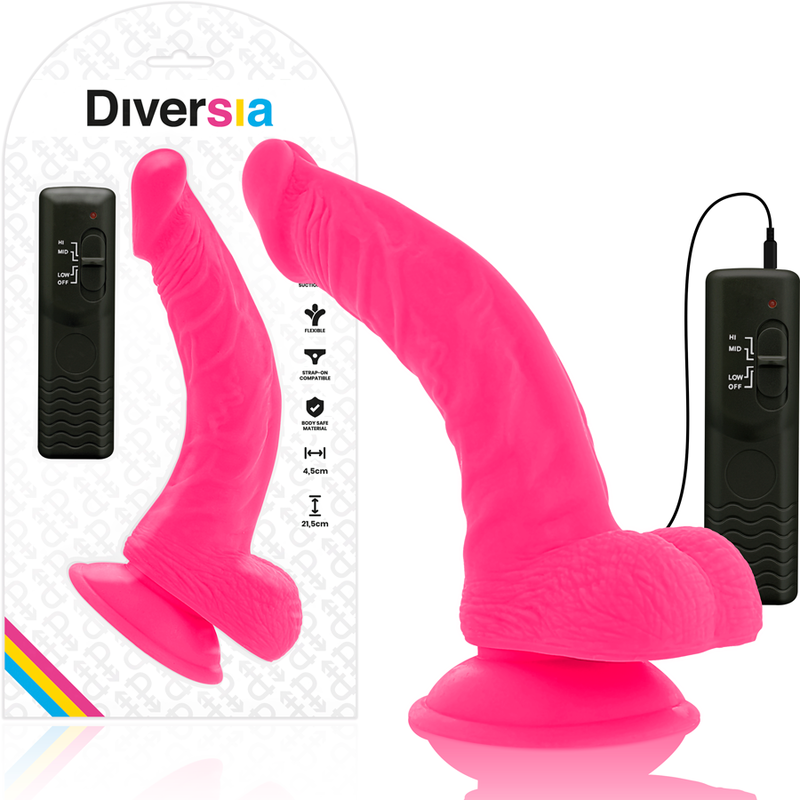 DIVERSIA - DILDO VIBRANTE FLESSIBILE ROSA 21.5 CM -O- 4.5 CM – Dildo con punto G – foto 2