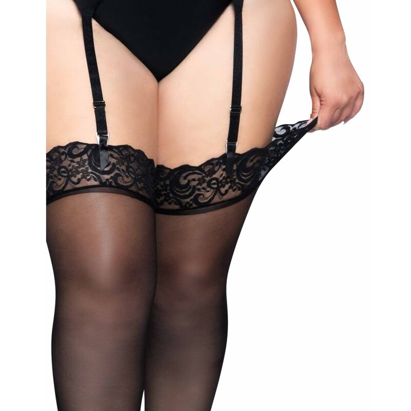 LEG AVENUE - OUTLET LEG AVENUE - CALZE IN NYLON NERE CON TOP IN PIZZO PLUS – Calzini – foto 4