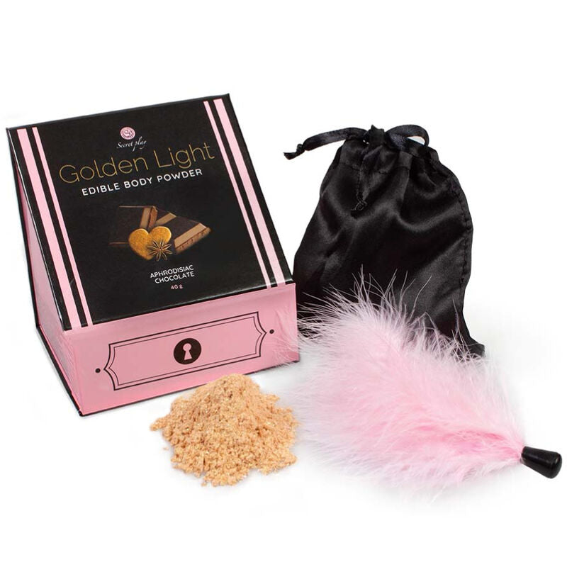 SECRETPLAY - KIT GOLDEN LIGHT AFRODISIACO POLVERE EDIBILE DI CIOCCOLATO E PIUMA – Polveri commestibili