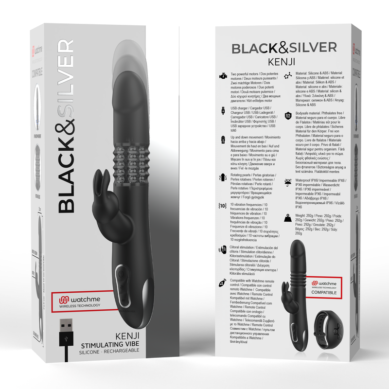 BLACK&SILVER - KENJI VIBRATORE RABBIT UP & DOWN + TELECOMANDO WATCHME – Telecomando – foto 7