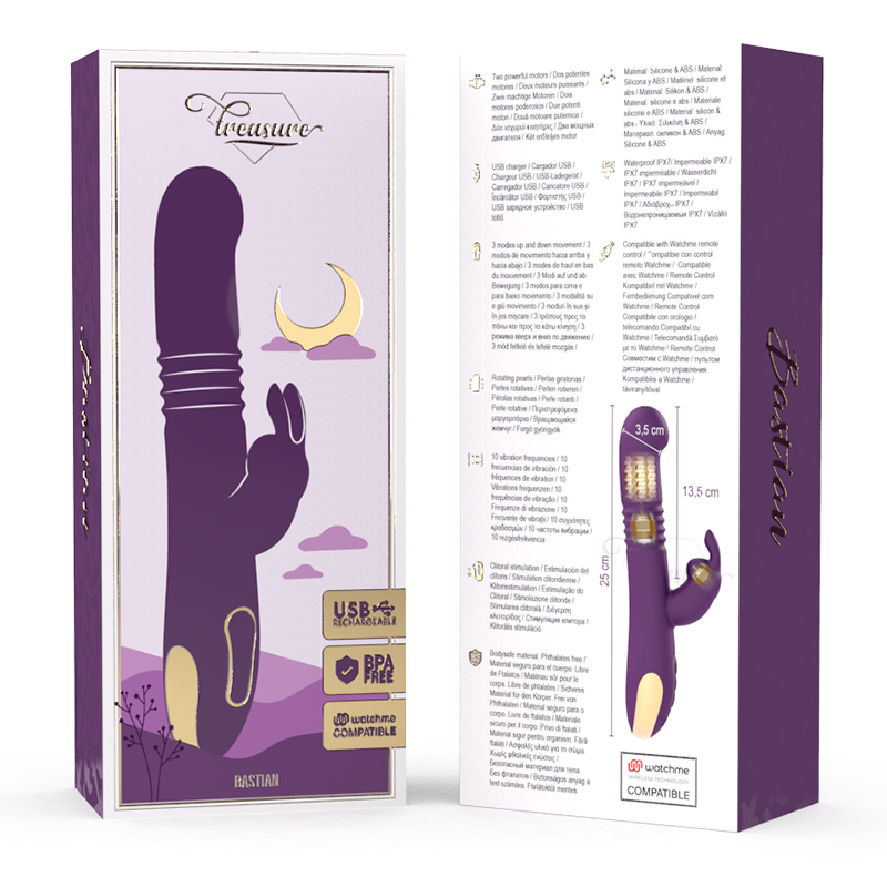 TREASURE - BASTIAN VIBRATORE RABBIT UP & DOWN ROTATORE E VIBRATORE + TELECOMANDO WATCHME – Rotatori vibranti – foto 3