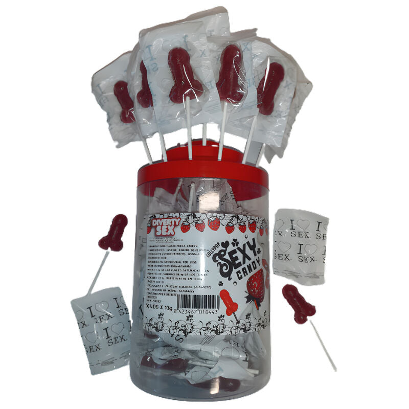 DIABLO PICANTE - 50 LECCA-LECCA A FORMA DI PENE DI CARAMELLE ALLA FRAGOLA E ALLA CILIEGIA 50 UNIT – Dolcetti divertenti