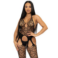 LEG AVENUE - BODYSTOCKING DE RED CON TIRANTES TALLA ÚNICA - NEGRO – Bodystocking