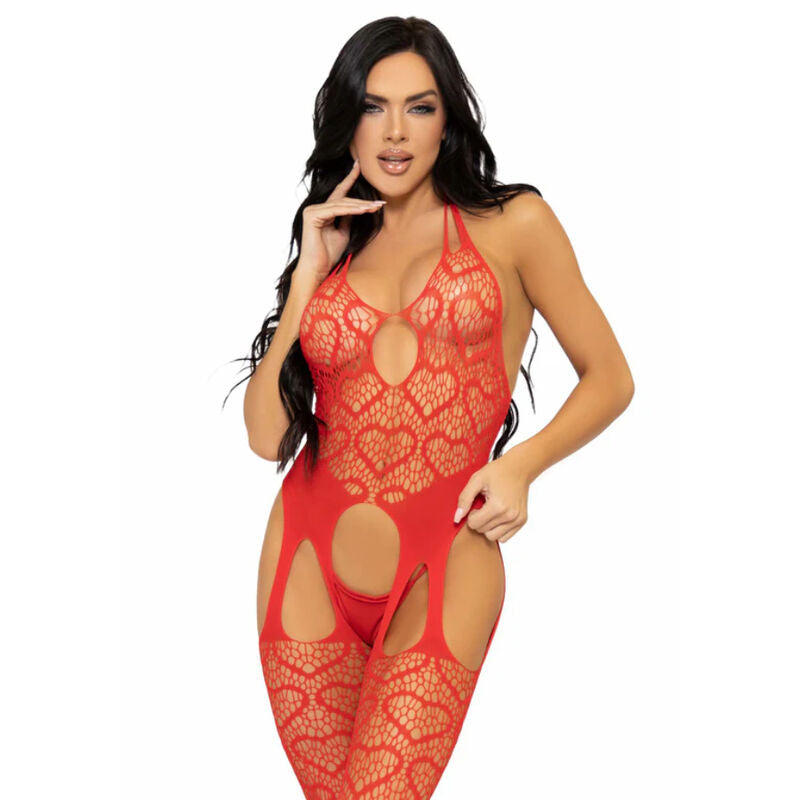 LEG AVENUE - BODYSTOCKING CON RETE TAGLIA UNICA - ROSSO – Bodystocking