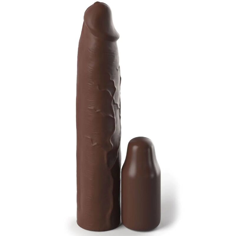 FANTASY X- TENSIONS - PIPEDREAMS SLEEVE 22,86 CM + 7,62 CM PLUG BROWN – Copri pene con estensione – foto 2