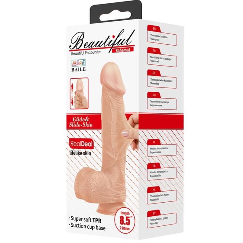 BAILE - BELLISSIMO INCONTRO DILDO REALISTICO FLESSIBILE BAHAMUT 21.8 CM NATURALE – Falli senza vibrazioni – foto 8