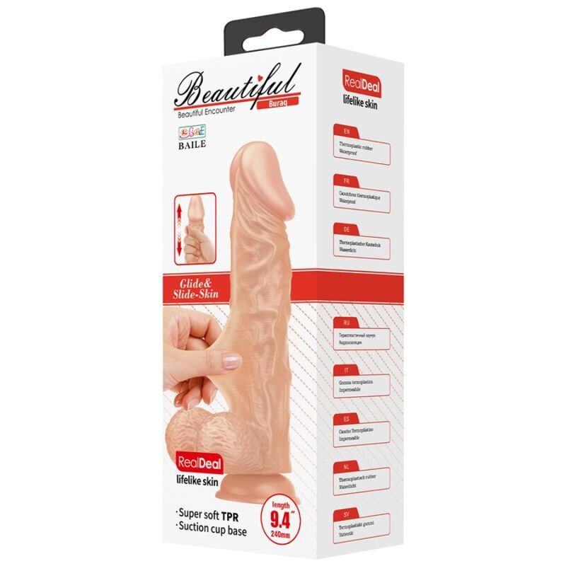 BAILE - BELLISSIMO INCONTRO DILDO REALISTICO FLESSIBILE BURAQ 24 CM NATURALE – Falli senza vibrazioni – foto 7