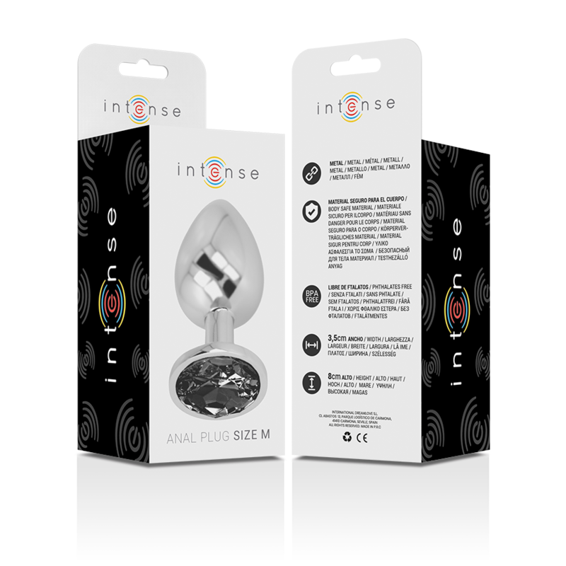 INTENSE - PLUG ANALE IN METALLO ALLUMINIO CON VETRO NERO TAGLIA M – Tappi anali – foto 6