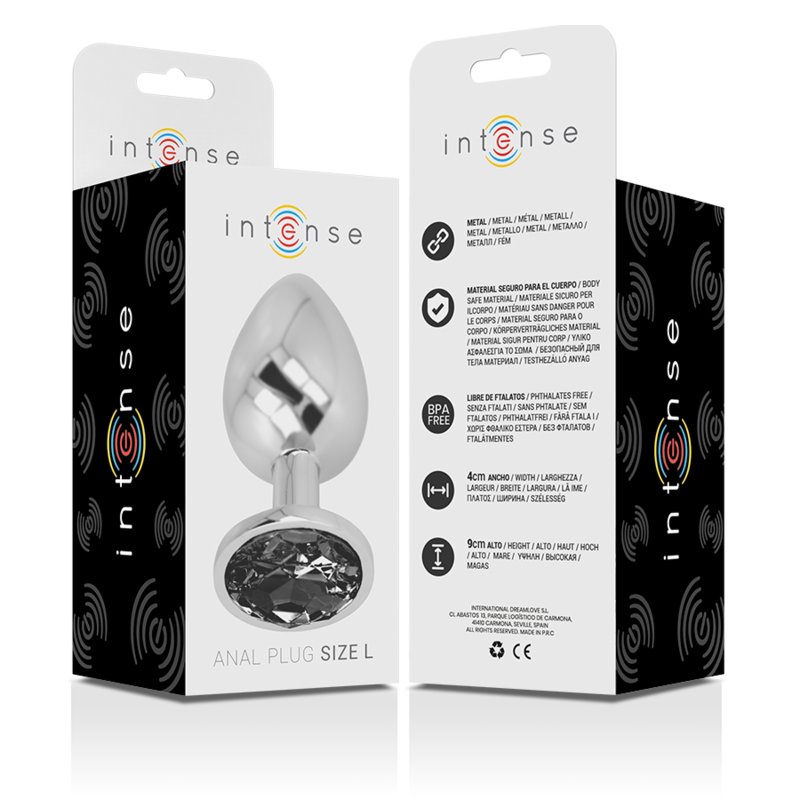 INTENSE - PLUG ANALE IN METALLO ALLUMINIO CON VETRO NERO TAGLIA L – Tappi anali – foto 6