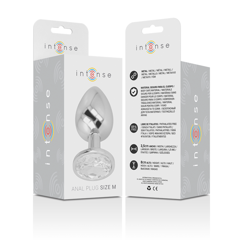 INTENSE - PLUG ANALE IN METALLO ALLUMINIO CON CRISTALLO ARGENTO TAGLIA M – Tappi anali – foto 5