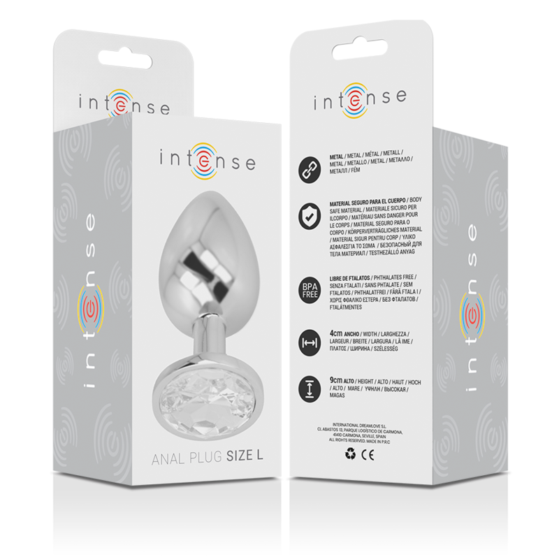 INTENSE - PLUG ANALE IN METALLO ALLUMINIO CON CRISTALLO ARGENTO MISURA L – Tappi anali – foto 4