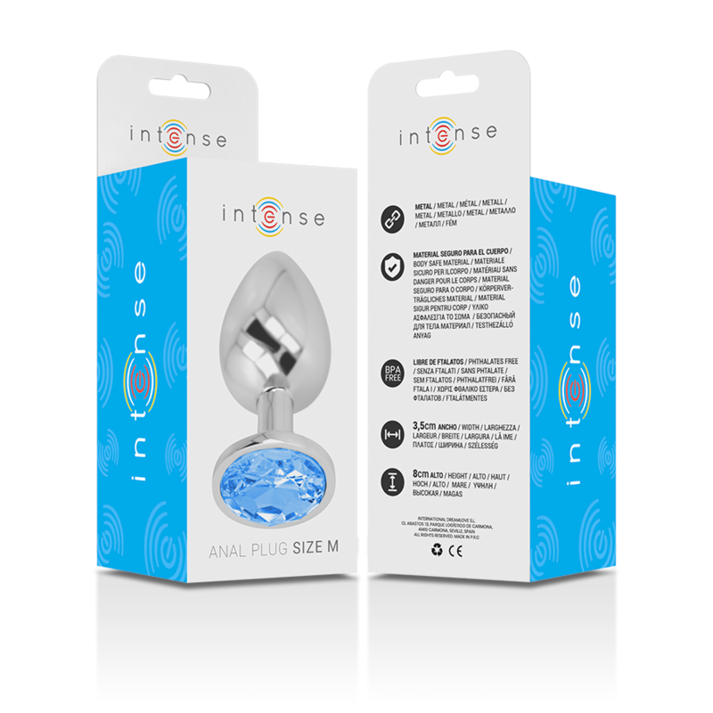 INTENSE - PLUG ANALE IN METALLO ALLUMINIO CON VETRO BLU TAGLIA M – Tappi anali – foto 6
