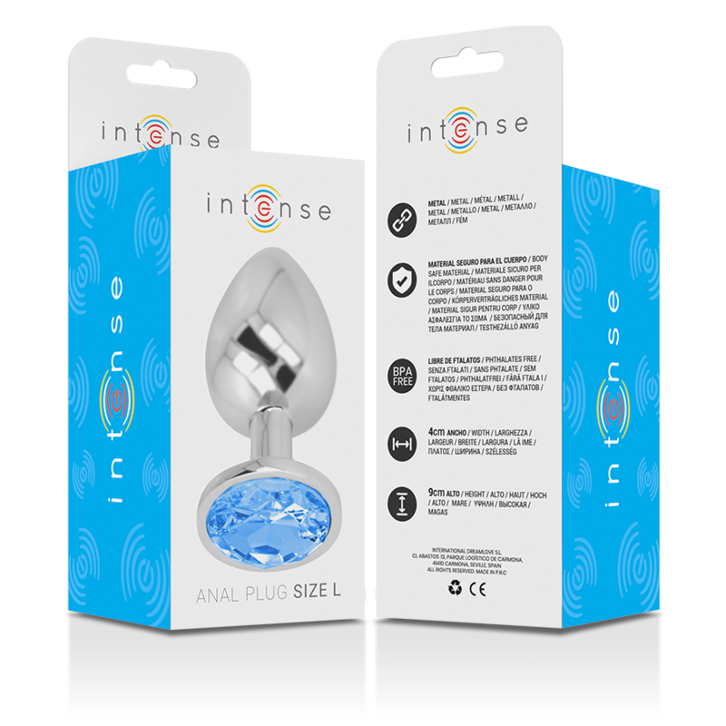 INTENSE - PLUG ANALE IN METALLO ALLUMINIO CON CRISTALLO BLU TAGLIA L – Tappi anali – foto 6