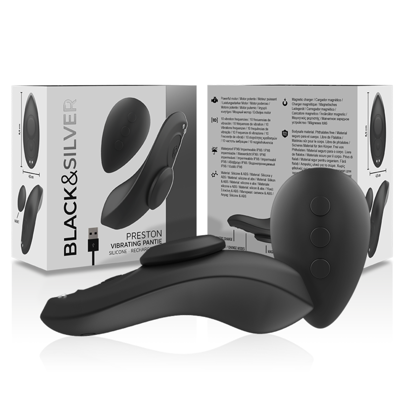 BLACK&SILVER - PANTALONE VIBRATORE IN SILICONE RICARICABILE PRESTON NERO – Telecomando – foto 7