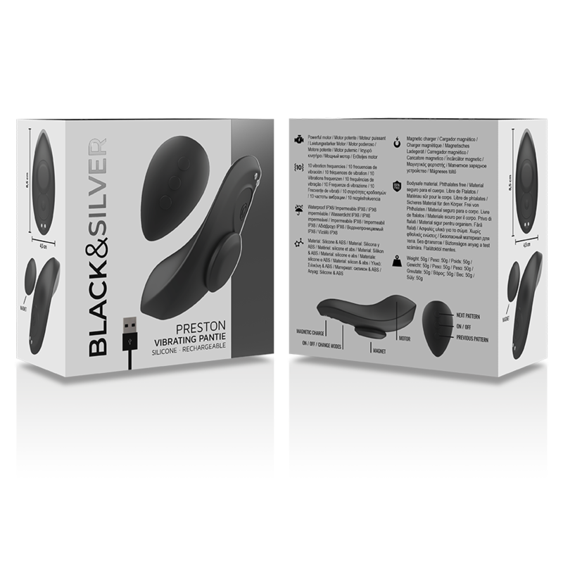 BLACK&SILVER - PANTALONE VIBRATORE IN SILICONE RICARICABILE PRESTON NERO – Telecomando – foto 8
