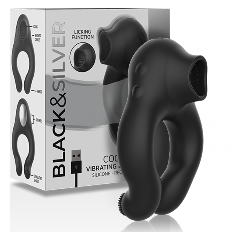 BLACK&SILVER - ANELLO VIBRATORE IN SILICONE 3 MOTORI RICARICABILE NERO – Mini vibratori – foto 2