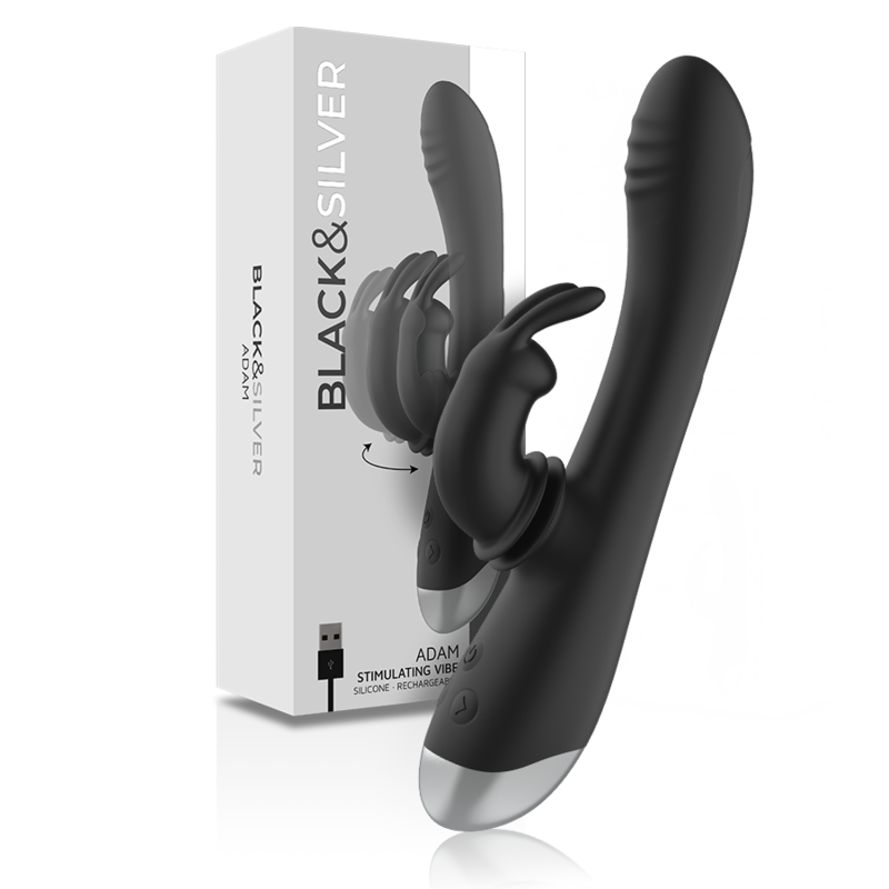 BLACK&SILVER - DJ. STIMOLATORE CONIGLIO IN SILICONE RICARICABILE ADAM NERO – Vibratori di coniglio