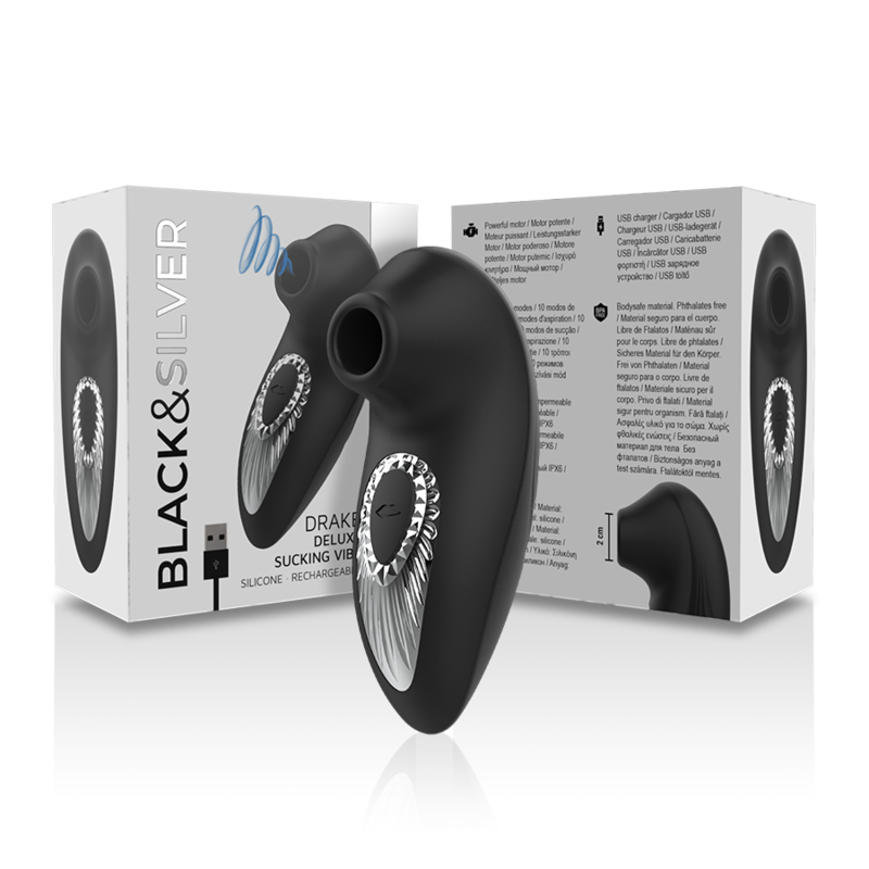 BLACK&SILVER - DRAKE DELUXE SUCKING VIBE RICARICABILE IN SILICONE NERO – Mini vibratori – foto 5