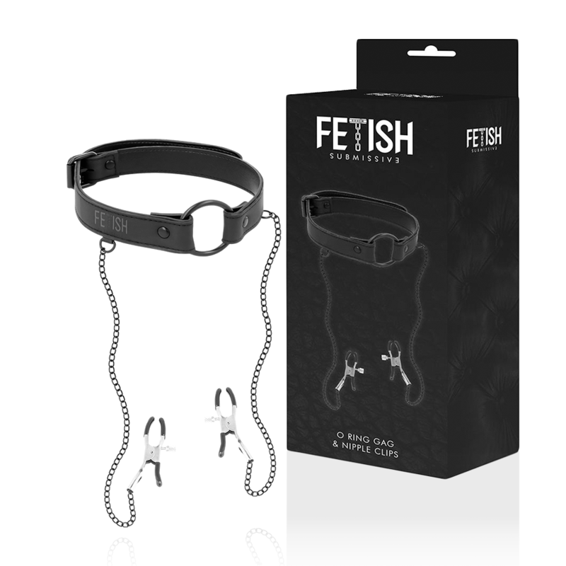 FETISH SUBMISSIVE - ANELLO GAG CON MORSETTI PER CAPEZZOLI – Collane – foto 2