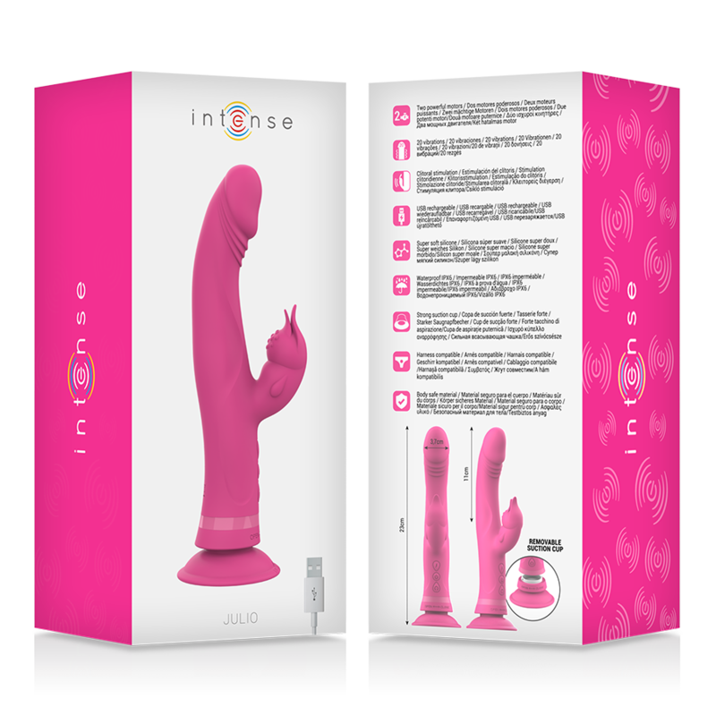 INTENSE - VIBRATORE JULIO RABBIT IN SILICONE ROSA – Vibratori di coniglio – foto 7