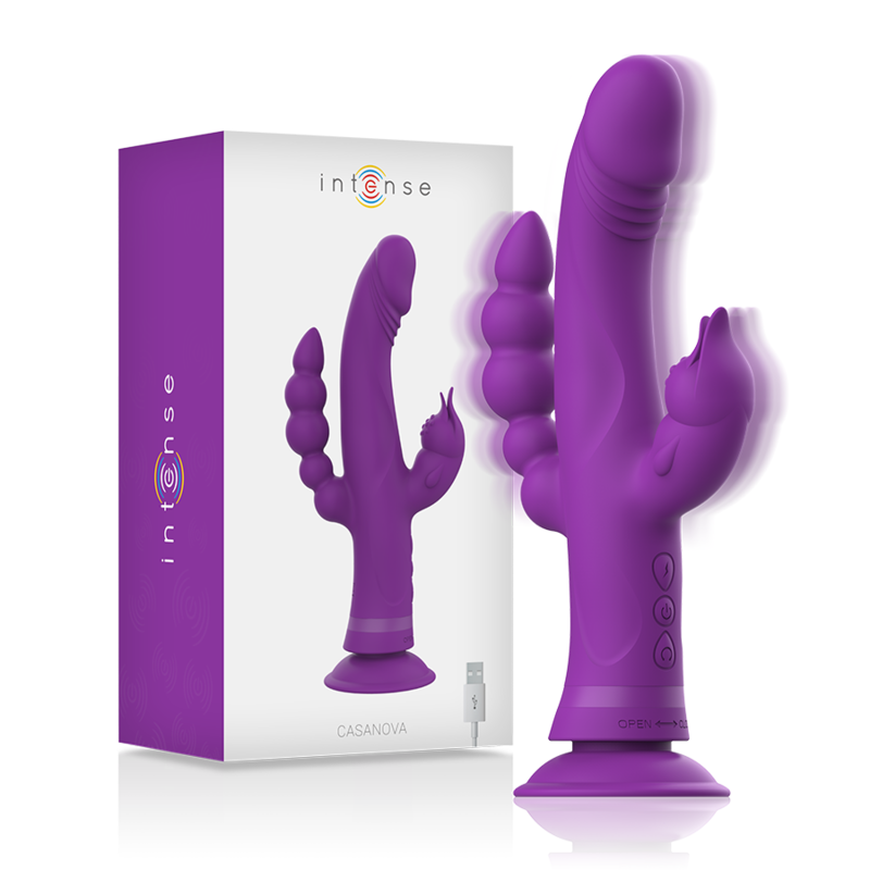 INTENSE - VIBRATORE IN SILICONE CASANOVA RABBIT TRIPLO MOTORE VIOLA – Vibratori di coniglio