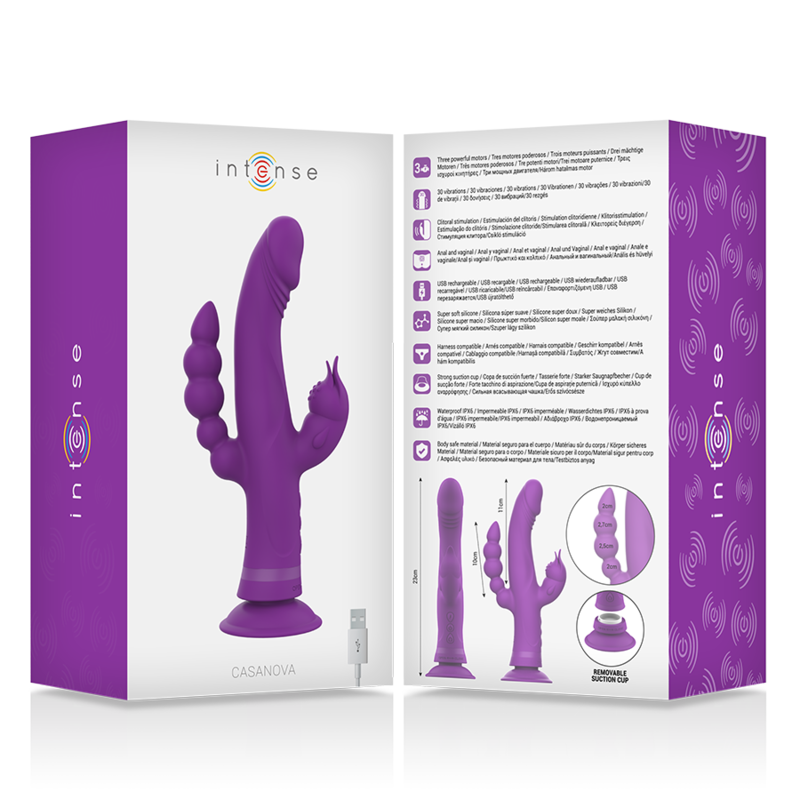 INTENSE - VIBRATORE IN SILICONE CASANOVA RABBIT TRIPLO MOTORE VIOLA – Vibratori di coniglio – foto 6