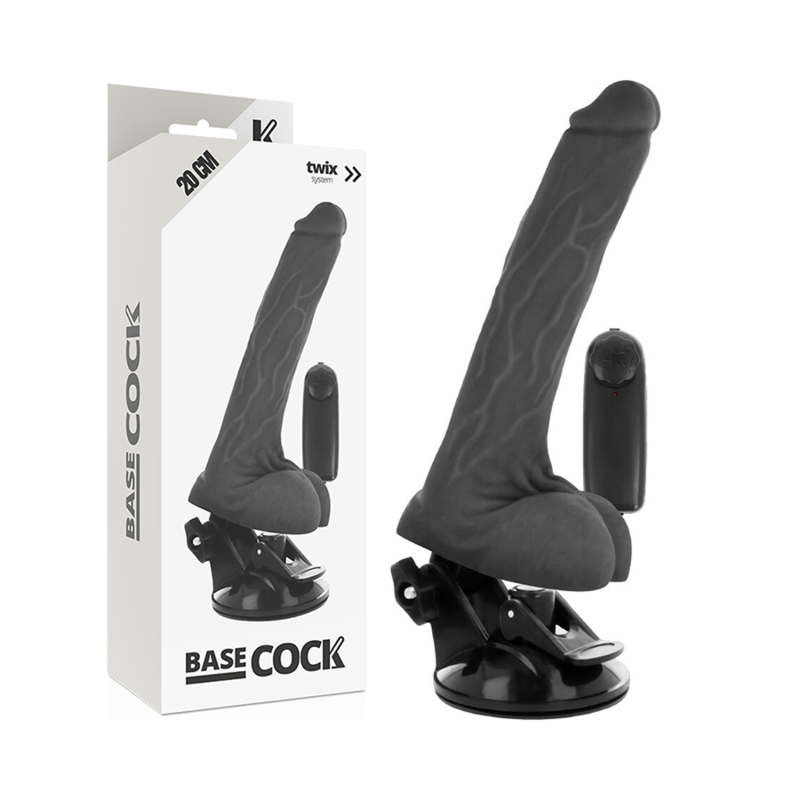 BASECOCK - VIBRATORE REALISTICO TELECOMANDO NERO CON TESTICOLI 20 CM -O- 4 CM – Telecomando