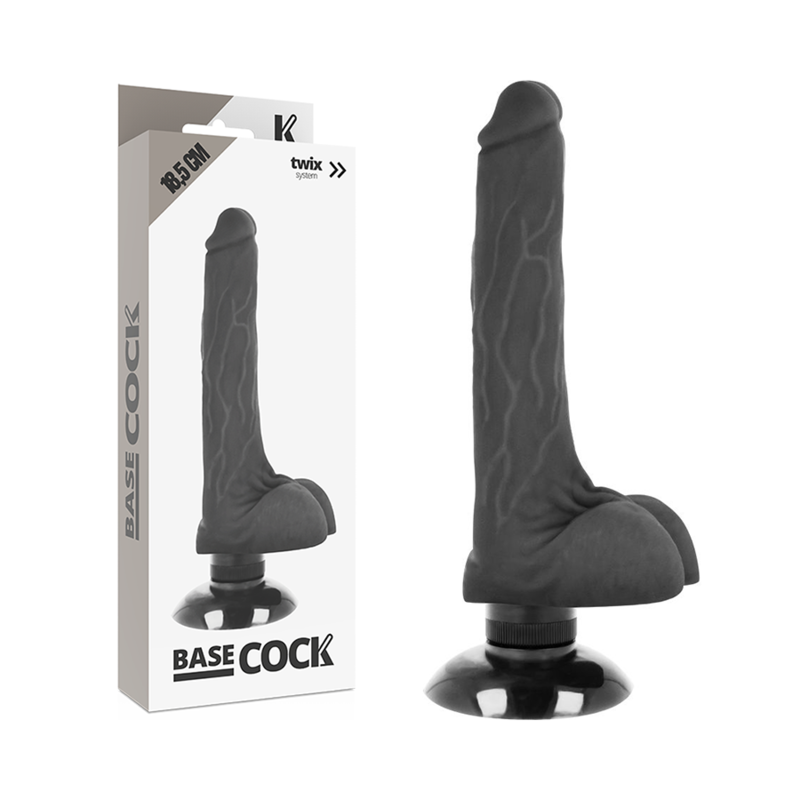 BASECOCK - VIBRATORE REALISTICO BASECOCK 2-1 NERO 18.5 CM -O- 4 CM – Vibratori realistici