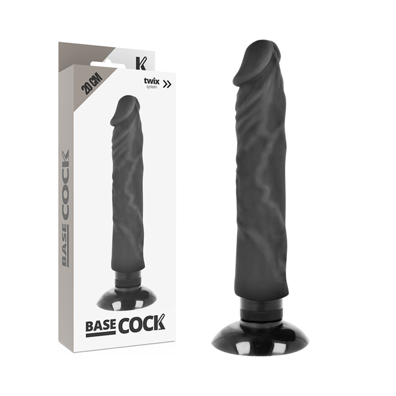 BASECOCK - VIBRATORE REALISTICO 2-1 NERO 20 CM -O- 4 CM – Vibratori realistici