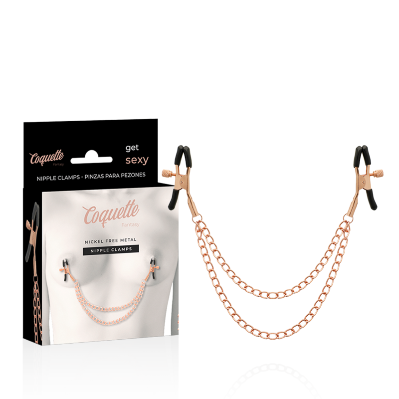 COQUETTE CHIC DESIRE - CLIPS PER CAPEZZOLI IN METALLO FANTASIA CON CATENA – Morsetti per capezzoli per sadomasochismo