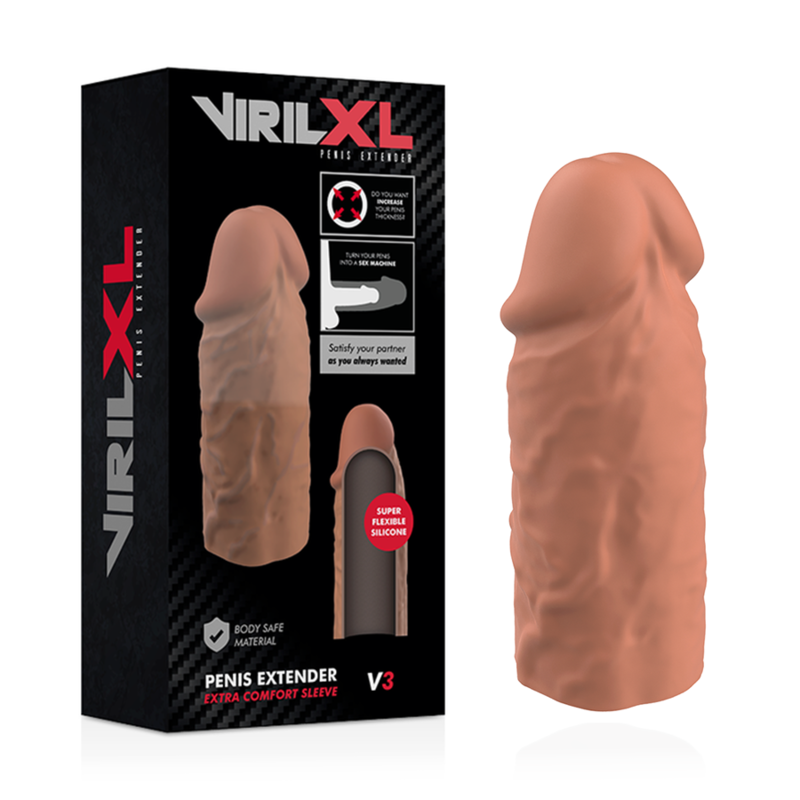 VIRILXL - ESTENSIONE DEL PENE IN SILICONE LIQUIDO V3 MARRONE – Copri pene con estensione – foto 2