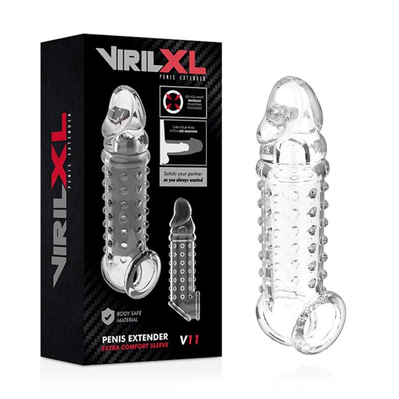 VIRILXL - ESTENSIONE E GUAINA PER PENE V11 TRASPARENTE – Copri pene con estensione – foto 2