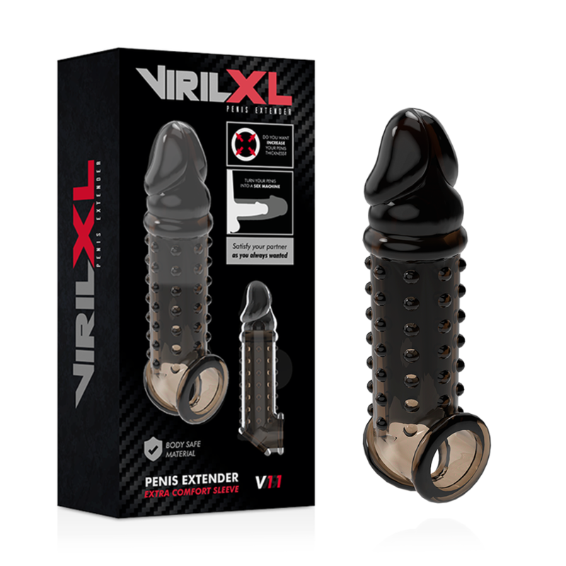 VIRILXL - ESTENSIONE E GUAINA PER PENE V11 NERO – Copri pene con estensione – foto 2